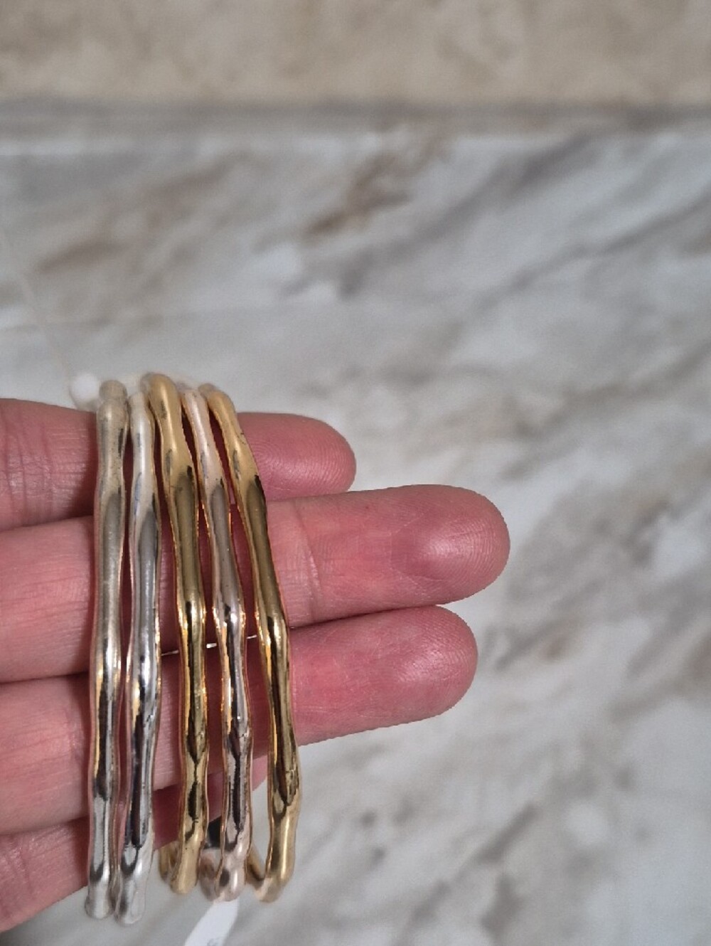 House of Harlow 1960 Mixed Metal Bangle Set Of 5- Gold, Silver, Rose Gold - Picture 5 of 5